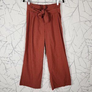 Blue Rain Orange Pinstripe High Rise Tie Front Wide Leg Pants